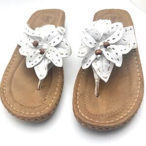 Bass Alana Sandal Womens 7M Leather Thong Boho Flower Beads